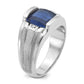 14k White Gold Men's Satin Created Sapphire and Diamond Complete Ring