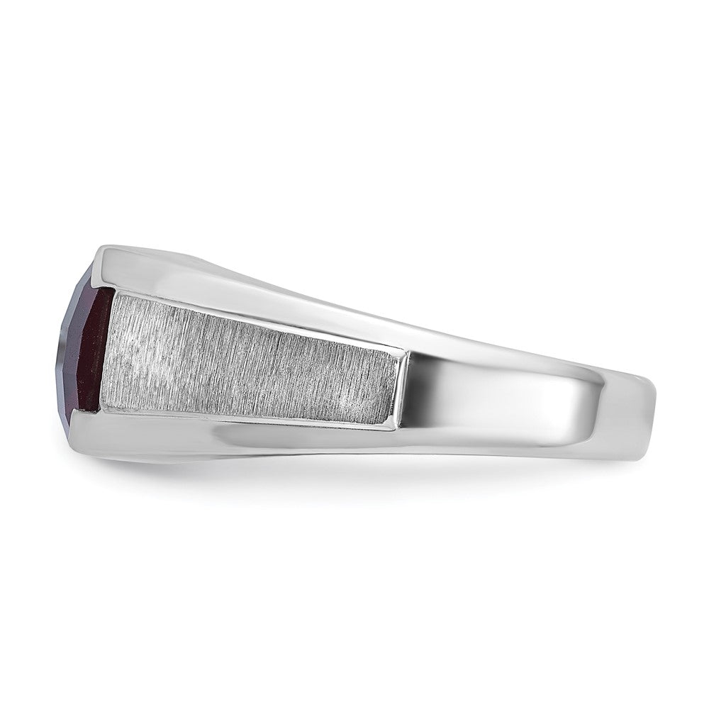 14k White Gold Men's Created Garnet and 1/20 carat Diamond Complete Ring