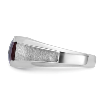 14k White Gold Men's Created Garnet and 1/20 carat Diamond Complete Ring