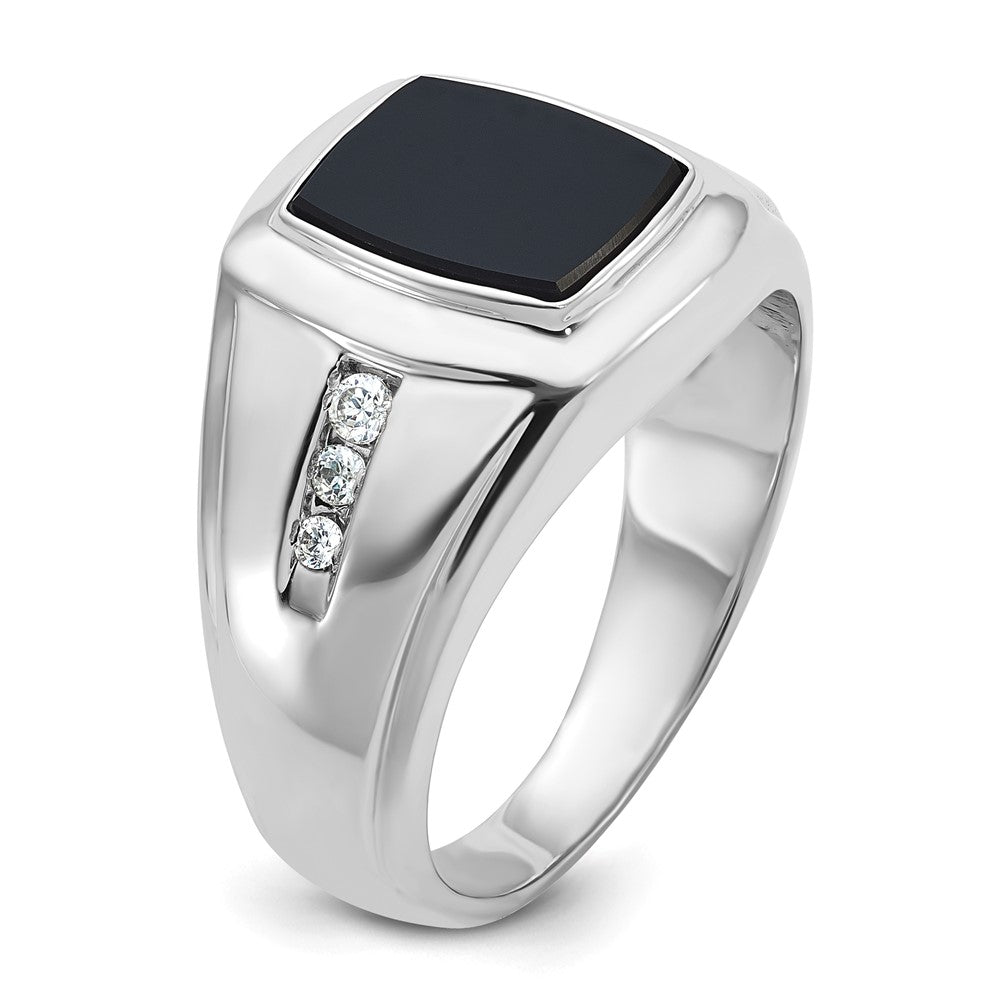 14k White Gold Men's Onyx and 1/8 carat Diamond Complete Ring