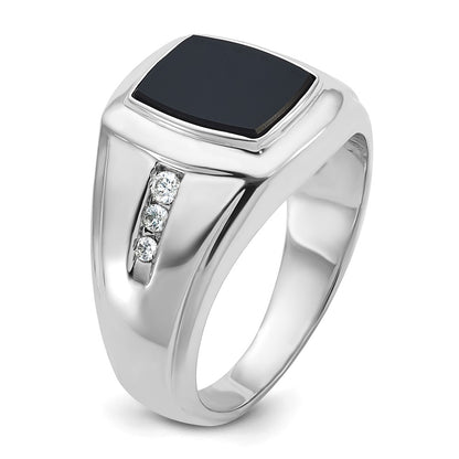 14k White Gold Men's Onyx and 1/8 carat Diamond Complete Ring