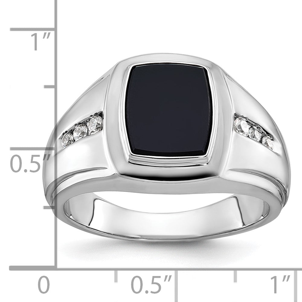 14k White Gold Men's Onyx and 1/8 carat Diamond Complete Ring