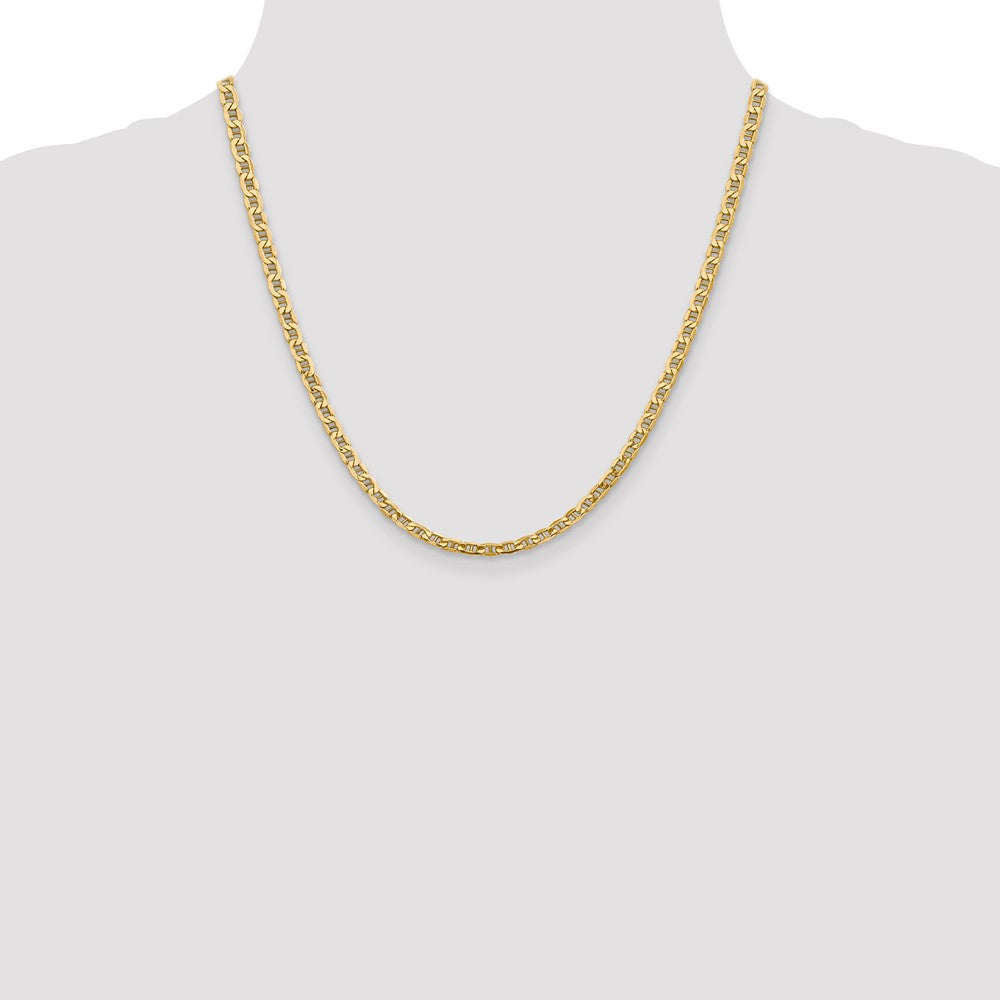 14K Yellow Gold 20 inch 4mm Semi-Solid Anchor with Lobster Clasp Chain Necklace
