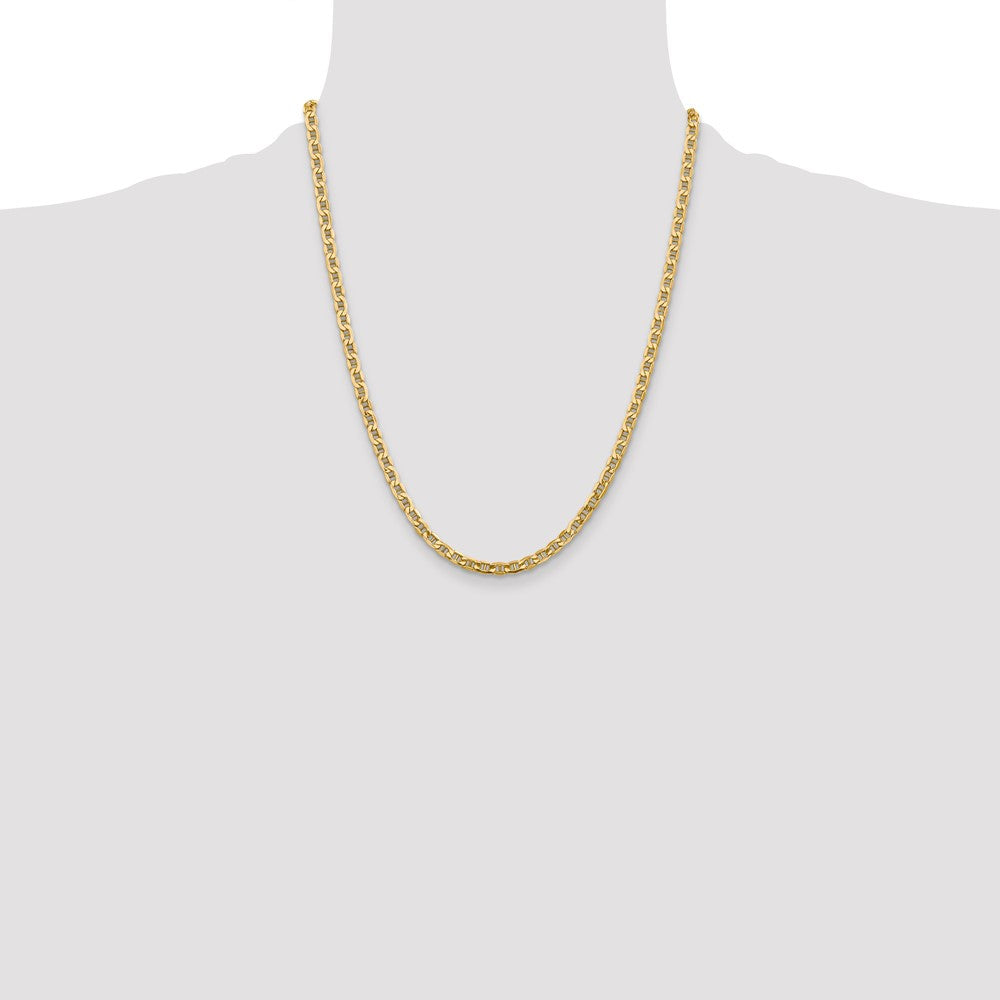 14K Yellow Gold 22 inch 4mm Semi-Solid Anchor with Lobster Clasp Chain Necklace