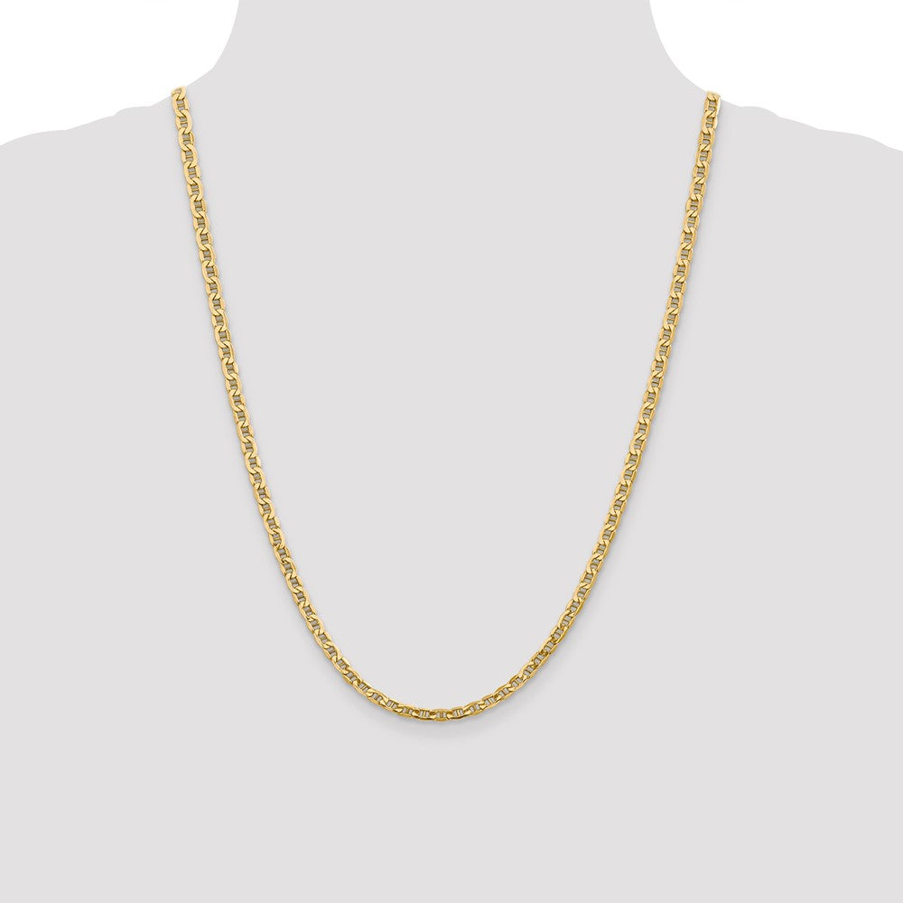 14K Yellow Gold 24 inch 4mm Semi-Solid Anchor with Lobster Clasp Chain Necklace