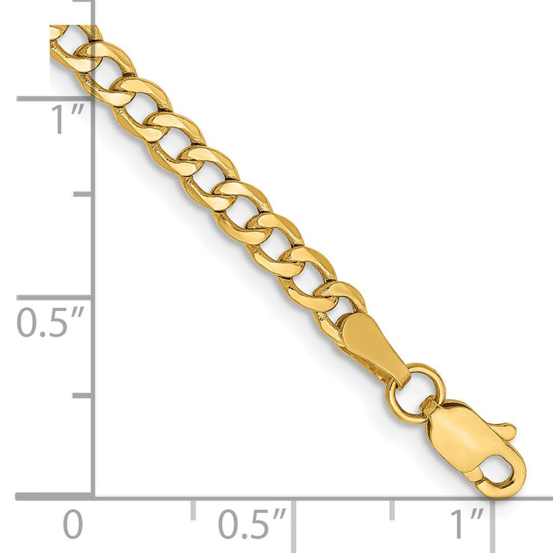14K Yellow Gold 9 inch 3.35mm Semi-Solid Curb with Lobster Clasp Anklet