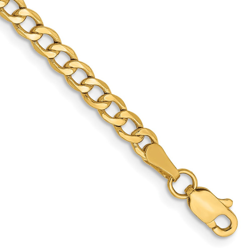 14K Yellow Gold 9 inch 3.35mm Semi-Solid Curb with Lobster Clasp Anklet