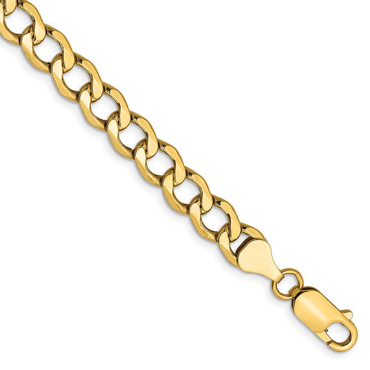 14K Yellow Gold 8 inch 6.5mm Semi-Solid Curb with Lobster Clasp Bracelet