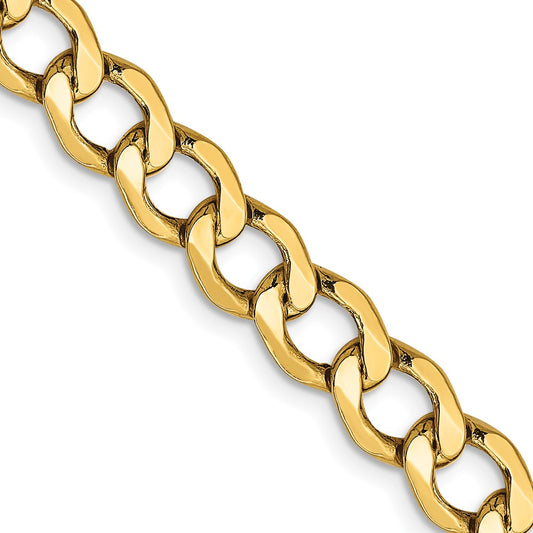 14K Yellow Gold 22 inch 6.5mm Semi-Solid Curb with Lobster Clasp Chain Necklace