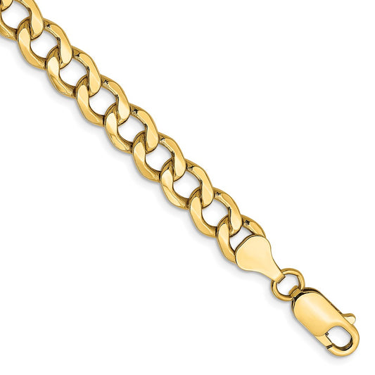 14K Yellow Gold 9 inch 7mm Semi-Solid Curb with Lobster Clasp Chain Bracelet