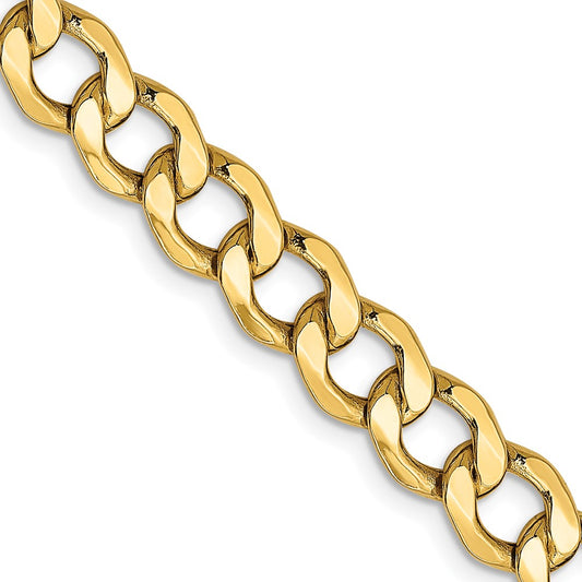 14K Yellow Gold 7mm Semi-Solid Curb Chain Necklace