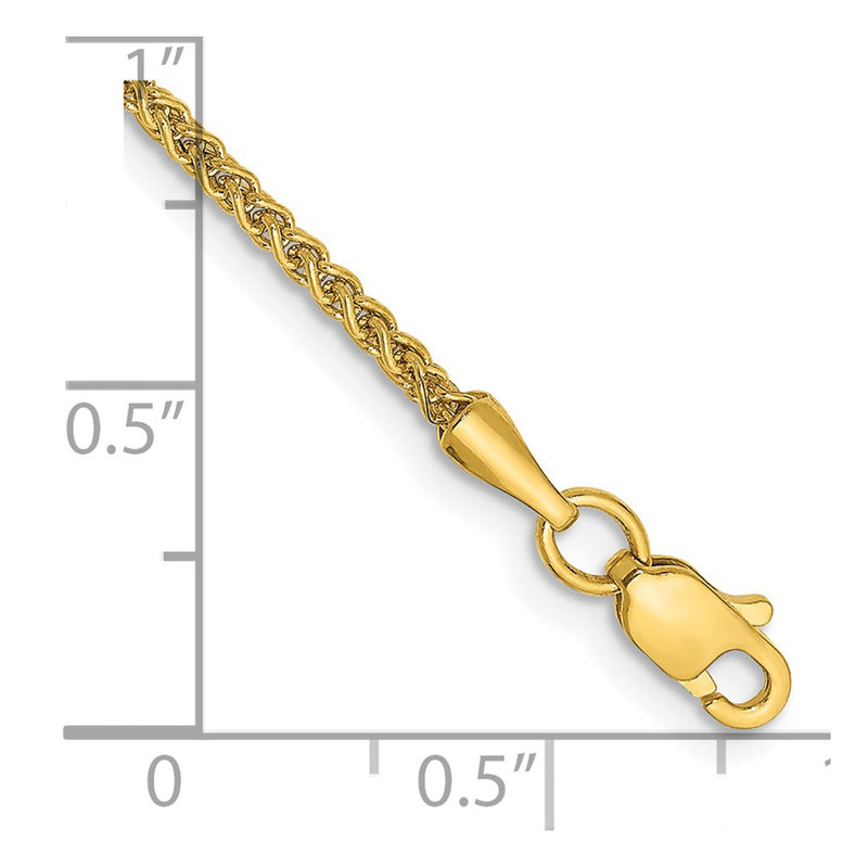 14K Yellow Gold 9 inch 1.55mm Semi-Solid Wheat with Lobster Clasp Anklet