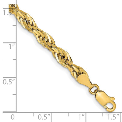 14K Yellow Gold 8 inch 4.75mm Semi Solid Rope with Lobster Clasp Chain Bracelet
