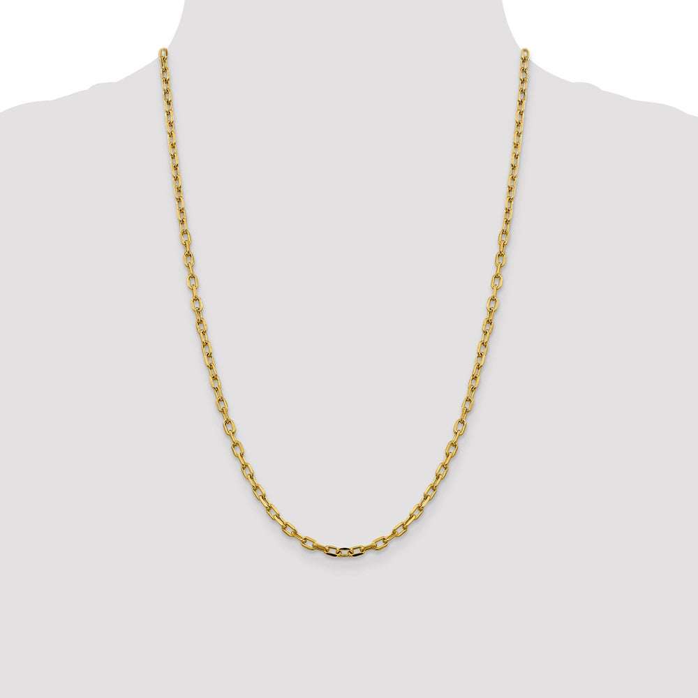 14K Yellow Gold  24 inch 3.7mm Semi-Solid Diamond-cut Open Link Cable with Lobster Clasp Chain Necklace