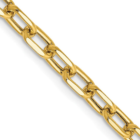 14K Yellow Gold 22 inch 3.7mm Semi-Solid Diamond-cut Open Link Cable with Lobster Clasp Chain Necklace
