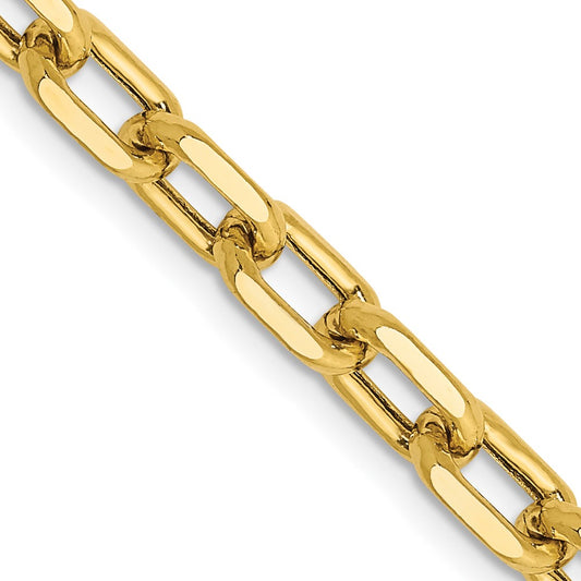 14K Yellow Gold 26 inch 4.9mm Semi-Solid Diamond-cut Open Link Cable with Lobster Clasp Chain Necklace