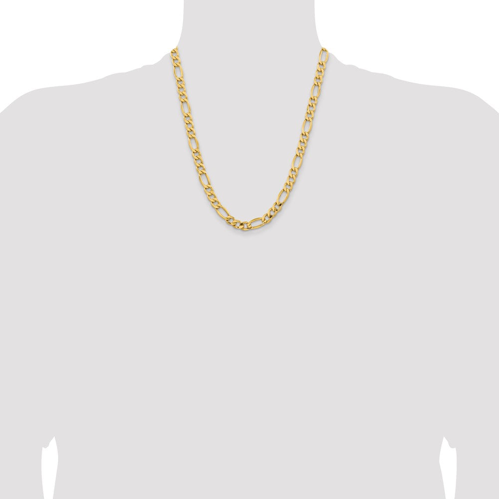 14K Yellow Gold 22 inch 8.5mm Semi-Solid Figaro with Lobster Clasp Chain Necklace