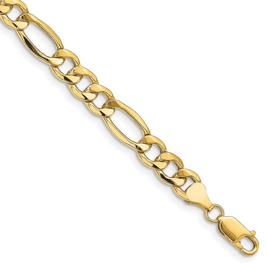14K Yellow Gold 7 inch 8.5mm Semi-Solid Figaro with Lobster Clasp Bracelet