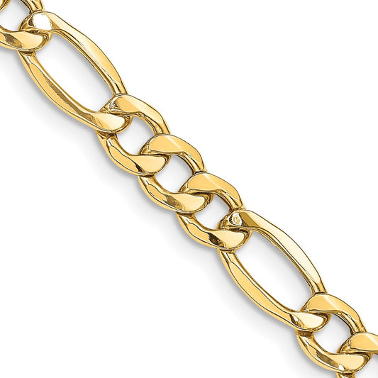 14K Yellow Gold 22 inch 8.5mm Semi-Solid Figaro with Lobster Clasp Chain Necklace