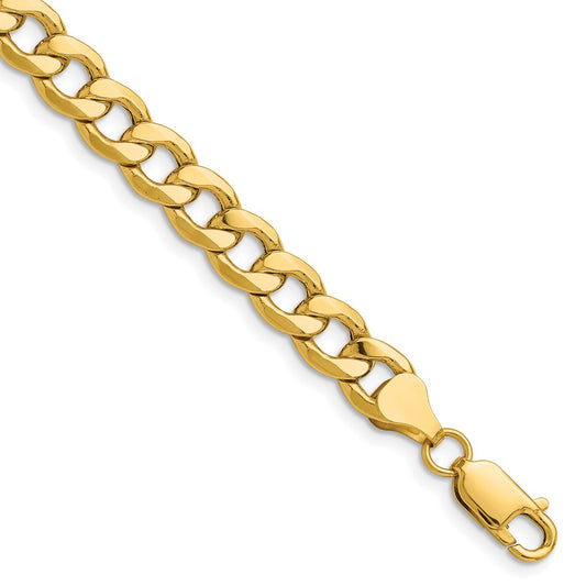 14K Yellow Gold 7.5mm Semi-Solid Curb Chain Bracelet