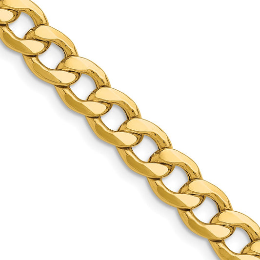 14K Yellow Gold 7.5mm Semi-Solid Curb Chain Necklace 18 Inch