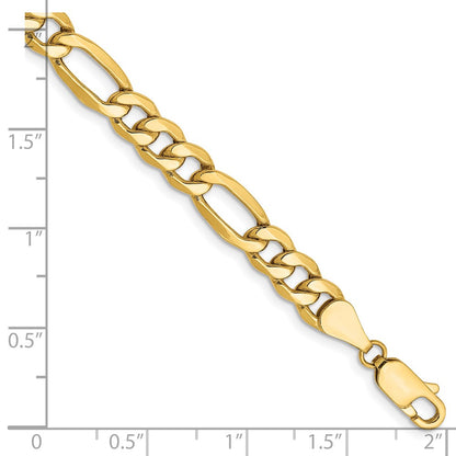14K Yellow Gold 9 inch 6.25mm Semi-Solid Figaro with Lobster Clasp Chain Bracelet