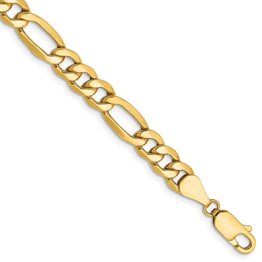 14K Yellow Gold 9 inch 6.25mm Semi-Solid Figaro with Lobster Clasp Chain Bracelet