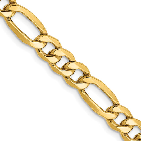 14K Yellow Gold 26 inch 6.25mm Semi-Solid Figaro with Lobster Clasp Chain Necklace