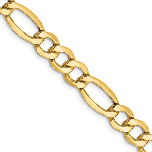 14K Yellow Gold 24 inch 7.3mm Semi-Solid Figaro with Lobster Clasp Chain Necklace