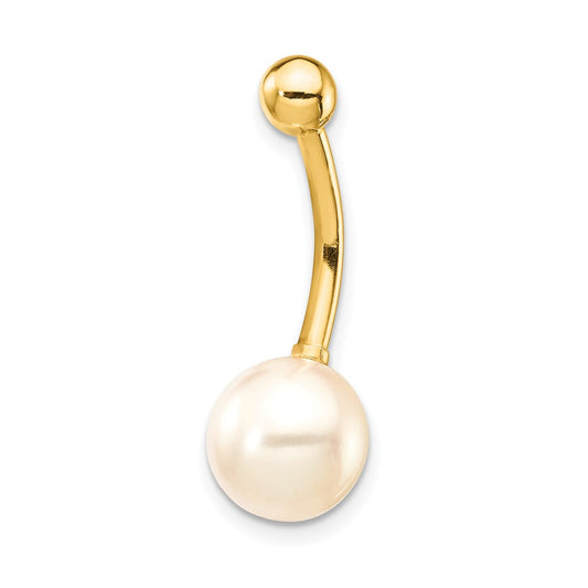 14k Yellow Gold 14 Gauge 8mm Freshwater Cultured Pearl Belly Ring