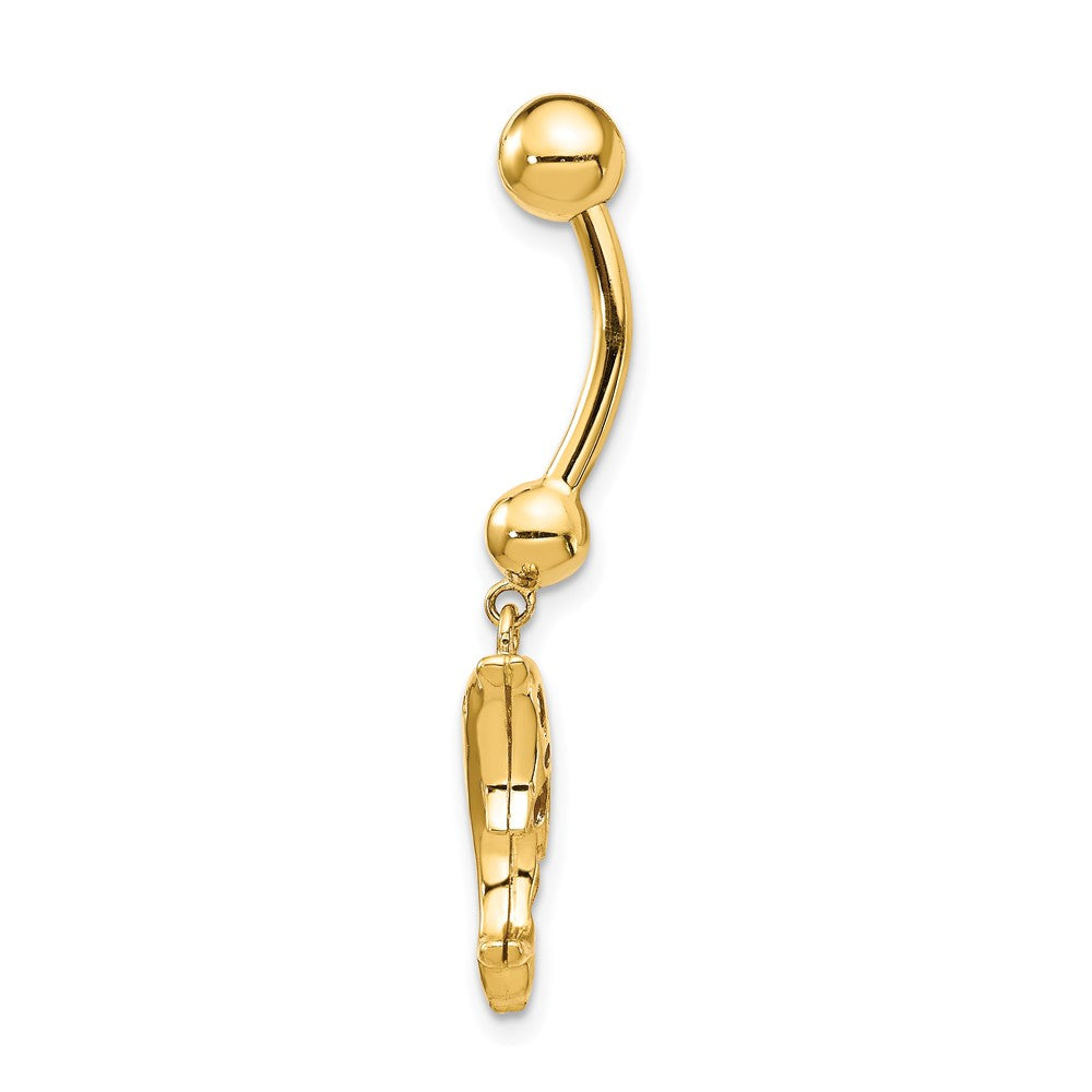 14k Yellow Gold 14 Gauge Dolphin Dangle Belly Ring