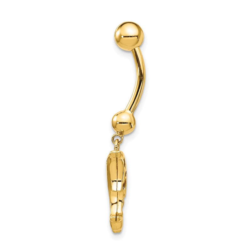 14k Yellow Gold 14 Gauge Dolphin Dangle Belly Ring