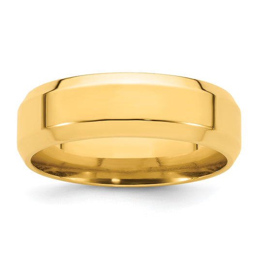 Solid 14K Yellow Gold 7mm Bevel Edge Comfort Fit Men's/Women's Wedding Band Ring Size 6.5