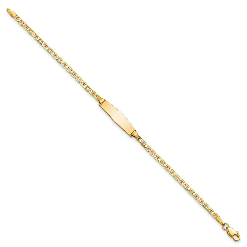 Solid 14K Yellow Gold Soft Diamond Shape Flat Anchor Link ID Bracelet