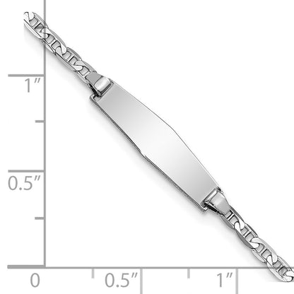 Solid 14K White Gold Soft Diamond Shape Anchor Link ID Bracelet