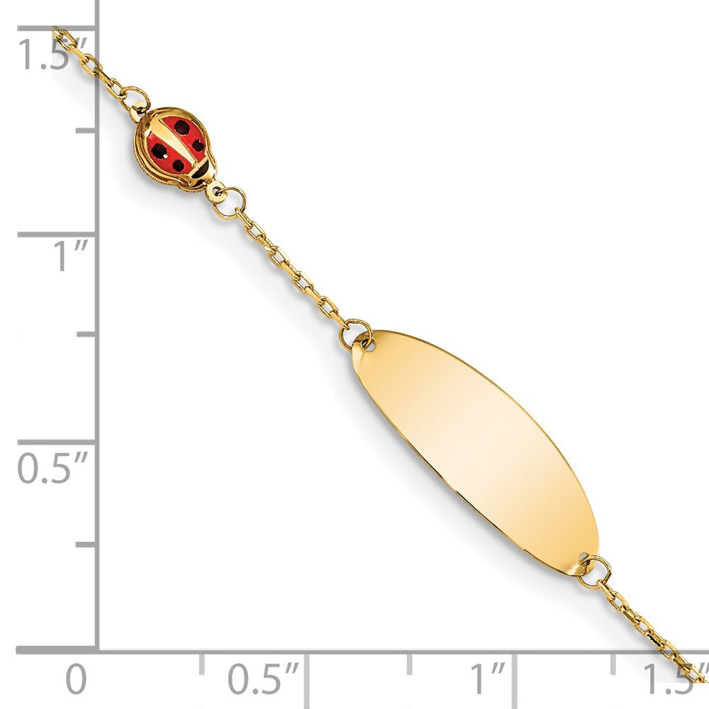 Solid 14K Yellow Gold Children's Enamel Ladybug w/.5in ext. ID Bracelet