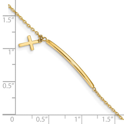 Solid 14K Yellow Gold Children's Polished Dangle Cross w/.5in ext. Bracelet
