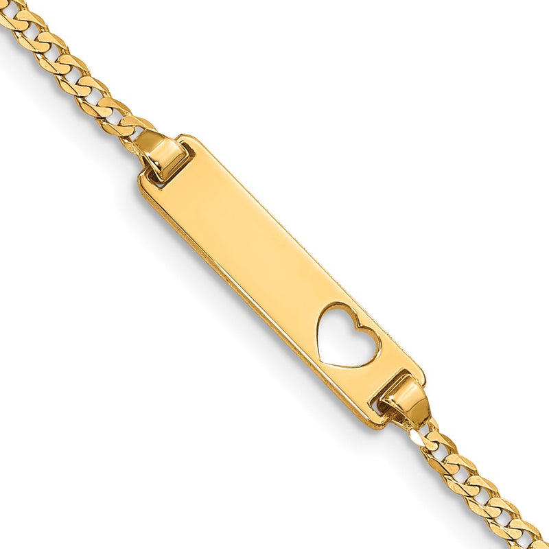 Solid 14K Yellow Gold Cut-out Heart Curb Link ID Bracelet
