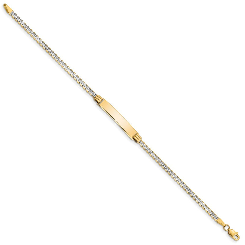 Solid 14K Yellow Gold w/Rhodium Children's Pav¬Ç Curb Link ID Bracelet