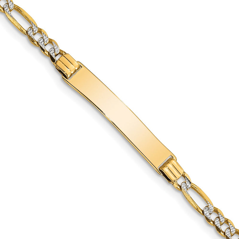 Solid 14K Yellow Gold w/Rhodium Children's Pav¬Ç Figaro Link ID Bracelet
