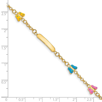 Solid 14K Yellow Gold Children's Enameled Butterflies w/.5in ext. ID Bracelet
