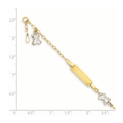 Solid 14K Two-tone Gold Children's Polished Teddy Bearw/.5in ext. ID Bracelet