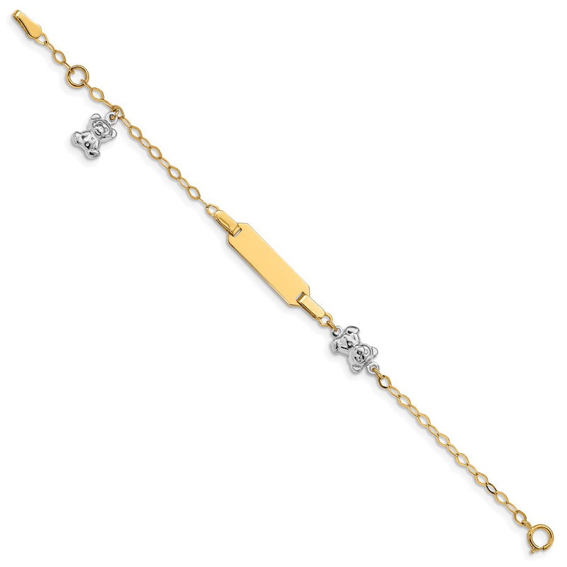 Solid 14K Two-tone Gold Children's Polished Teddy Bearw/.5in ext. ID Bracelet