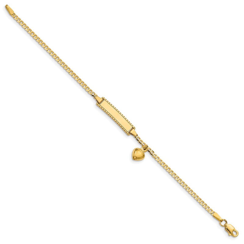 Solid 14K Yellow Gold Children's Heart Dangle Curb Link ID Bracelet