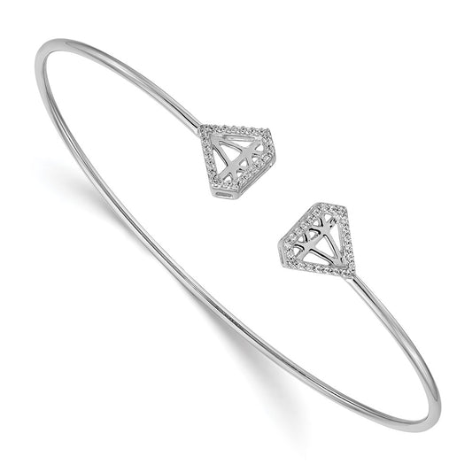 14k White Gold Natural Diamond Gem-Motif Flexible Cuff Bangle