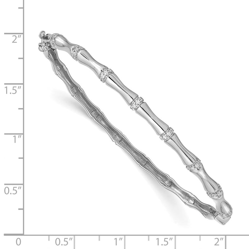 14k White Gold Bamboo Design Natural Diamond Hinged Bangle