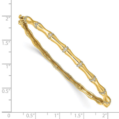 14k Yellow Gold Bamboo Design Natural Diamond Hinged Bangle