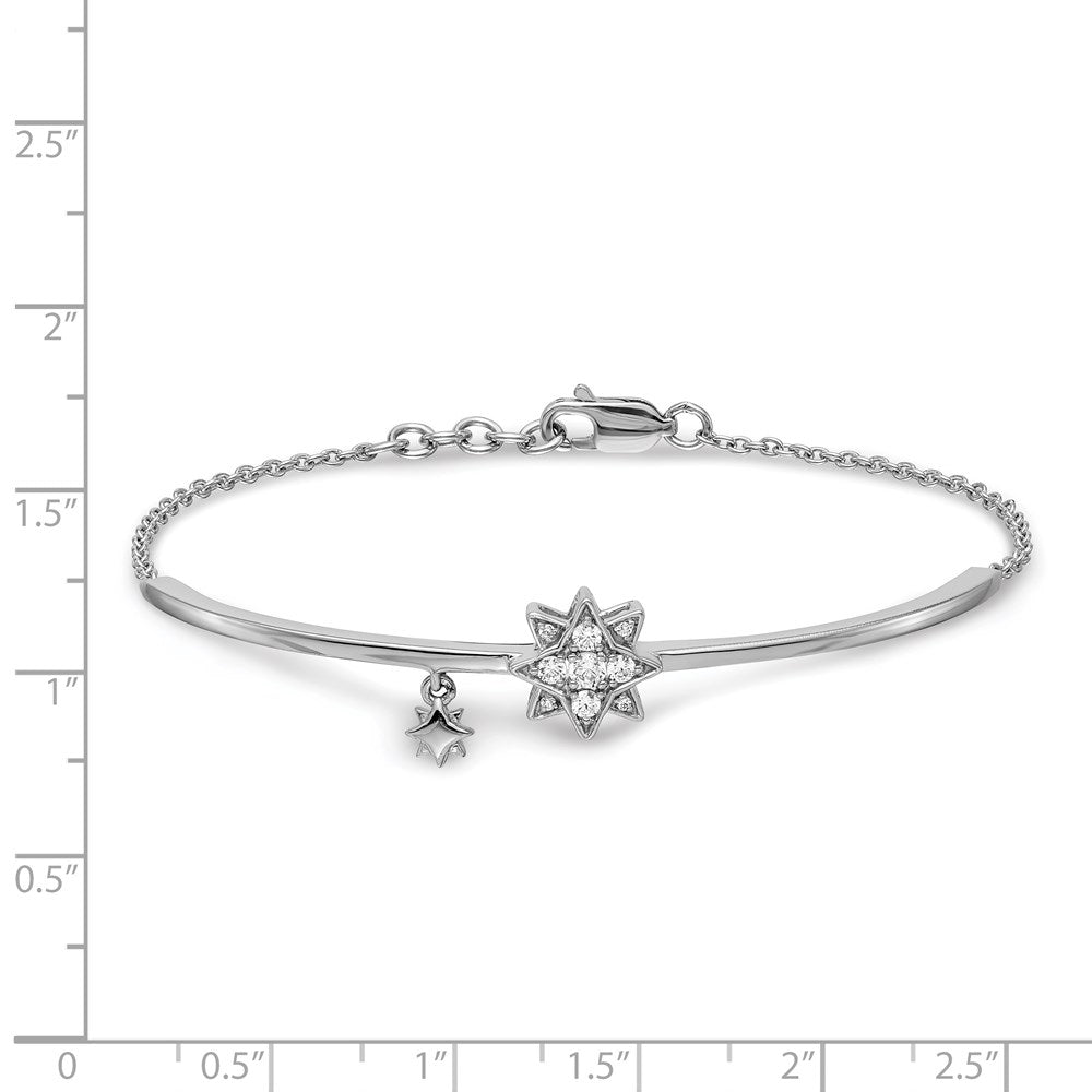14k White Gold w/Star Dangle Natural Diamond Bangle w/.5in EXT Bracelet
