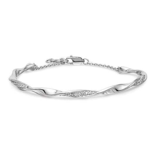 14k White Gold Natural Diamond Twist Bangle w/.5in EXT Bracelet