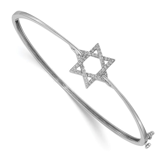 14k White Gold Natural Diamond Star of David Hinged Bangle